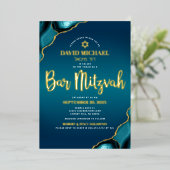 Bar Mitzvah Script Turquoise Ombre Agate Real Gold Folieneinladung (Stehend vorne)