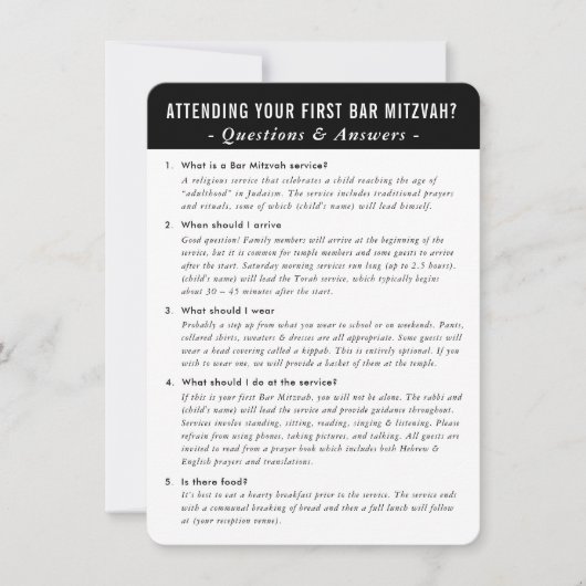 BAR MITZVAH Service Frage und Antwort Einladung (Vorderseite)