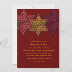 Bar Mitzvah Shades of Red and Rust, Star von David Einladung