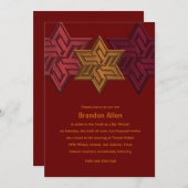 Bar Mitzvah Shades of Red and Rust, Star von David Einladung (Vorne/Hinten)