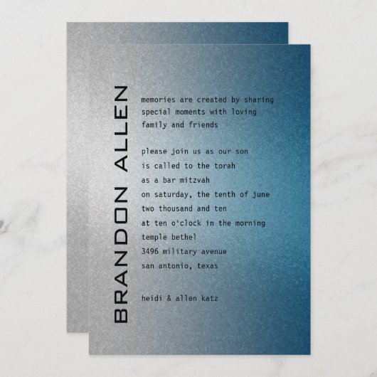 Bar Mitzvah Silver and Blue Einladung (Vorne/Hinten)