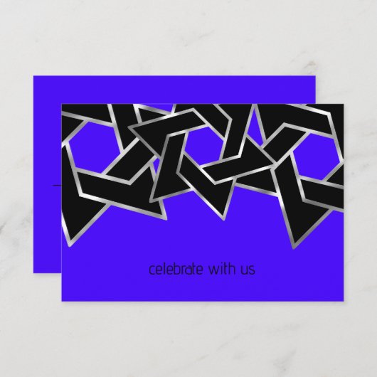 Bar Mitzvah Silver Black Star von David Einladung (Vorne/Hinten)