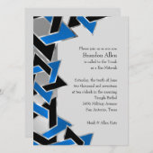 Bar Mitzvah Silver Blue Black Star von David Einladung (Vorne/Hinten)