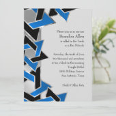 Bar Mitzvah Silver Blue Black Star von David Einladung (Stehend Vorderseite)