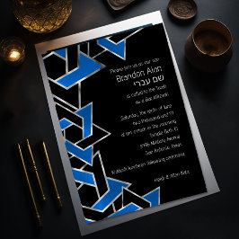 Bar Mitzvah Silver Blue Black Star von David Einladung