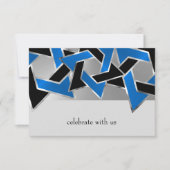 Bar Mitzvah Silver Blue Black Star von David RSVP Karte (Vorderseite)