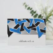 Bar Mitzvah Silver Blue Black Star von David RSVP Karte (Stehend Vorderseite)