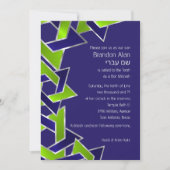 Bar Mitzvah Silver Blue Lime Green Star von David Einladung (Vorderseite)