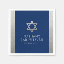 Bar Mitzvah Silver Blue Modern Einfach Personalisi Serviette