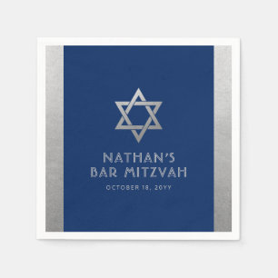 Bar Mitzvah Silver Blue Modern Einfach Personalisi Serviette