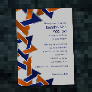Bar Mitzvah Silver Blue Orange Star von David Einladung