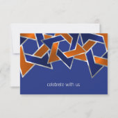 Bar Mitzvah Silver Blue Orange Star von David RSVP Karte (Vorderseite)