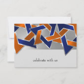 Bar Mitzvah Silver Blue Orange Star von David RSVP Karte (Vorderseite)