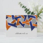 Bar Mitzvah Silver Blue Orange Star von David RSVP Karte (Stehend Vorderseite)