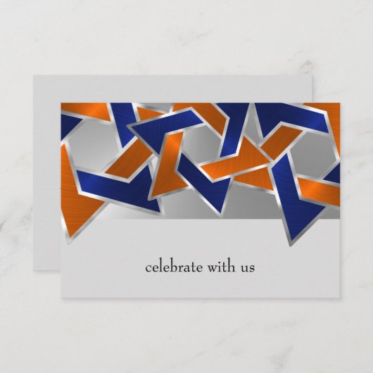 Bar Mitzvah Silver Blue Orange Star von David RSVP Karte (Vorne/Hinten)