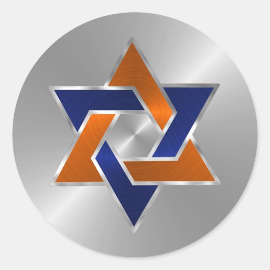 Bar Mitzvah Silver Blue Orange Star von David Runder Aufkleber (Vorderseite)