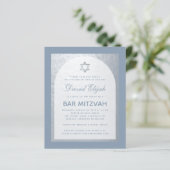 Bar Mitzvah Silver Dusty Blue Einladung (Stehend Vorderseite)