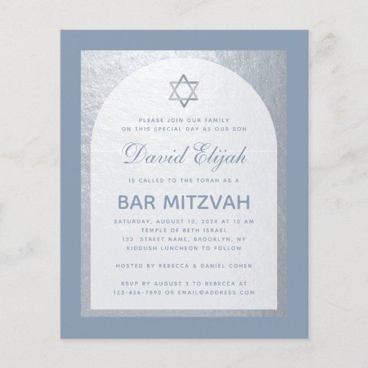 Bar Mitzvah Silver Dusty Blue Einladung (Vorderseite)