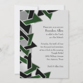 Bar Mitzvah Silver Green Black Star von David Einladung (Vorderseite)