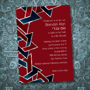 Bar Mitzvah Silver Navy Blue Red Star of David Einladung