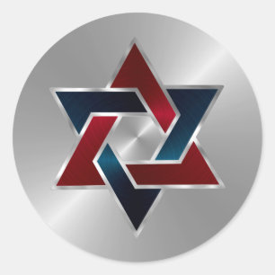 Bar Mitzvah Silver Navy Blue Red Star of David Runder Aufkleber