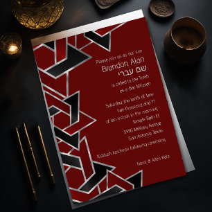 Bar Mitzvah Silver Red Black Star von David Einladung