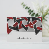 Bar Mitzvah Silver Red Black Star von David RSVP Karte (Stehend Vorderseite)