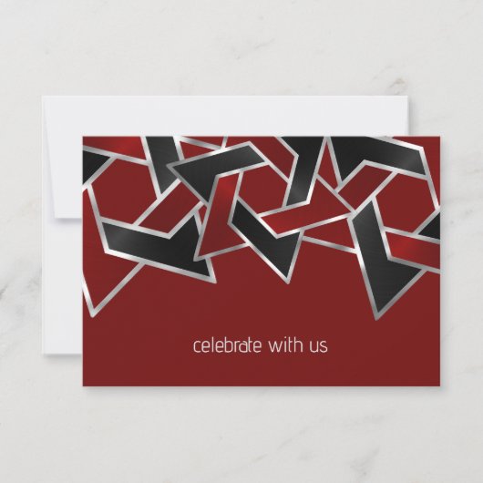 Bar Mitzvah Silver Red Black Star von David RSVP Karte (Vorderseite)
