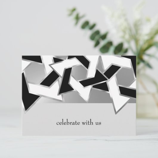 Bar Mitzvah Silver Schwarz-weißer Star von David Einladung (Stehend Vorderseite)