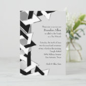 Bar Mitzvah Silver Schwarz-weißer Star von David Einladung (Stehend Vorderseite)