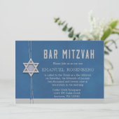 Bar Mitzvah Silver Star Blue Beads Einladung (Stehend Vorderseite)