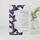 Bar Mitzvah Silver Teal Purple Star of David Einladung (Stehend Vorderseite)