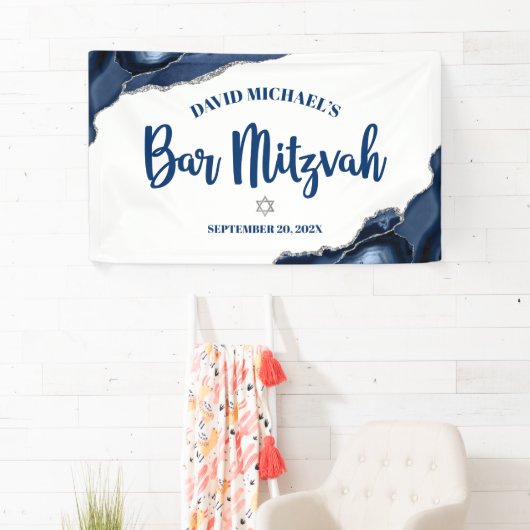 Bar Mitzvah Simple Modern Navy Blue Agate Script Banner (Insitu)
