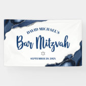 Bar Mitzvah Simple Modern Navy Blue Agate Script Banner (Horizontal)
