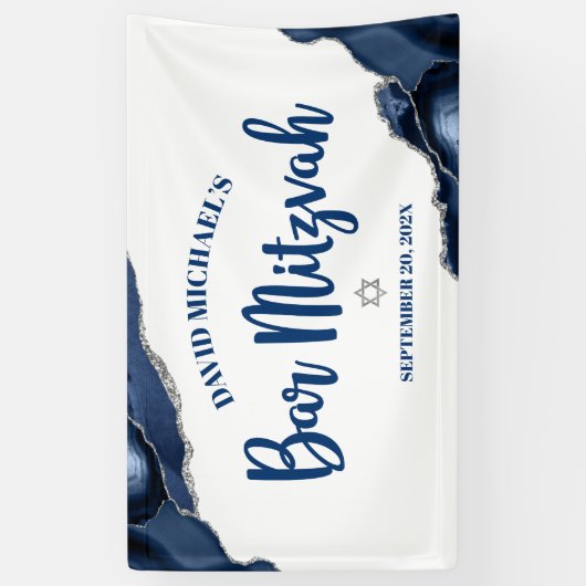 Bar Mitzvah Simple Modern Navy Blue Agate Script Banner (Vertikal)