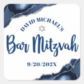 Bar Mitzvah Simple Modern Navy Blue Agate Script Quadratischer Aufkleber (Vorderseite)