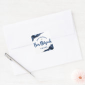 Bar Mitzvah Simple Modern Navy Blue Agate Script Quadratischer Aufkleber (Umschlag)