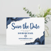 Bar Mitzvah Simple Modern Navy Blue Agate Script Save The Date (Stehend Vorderseite)