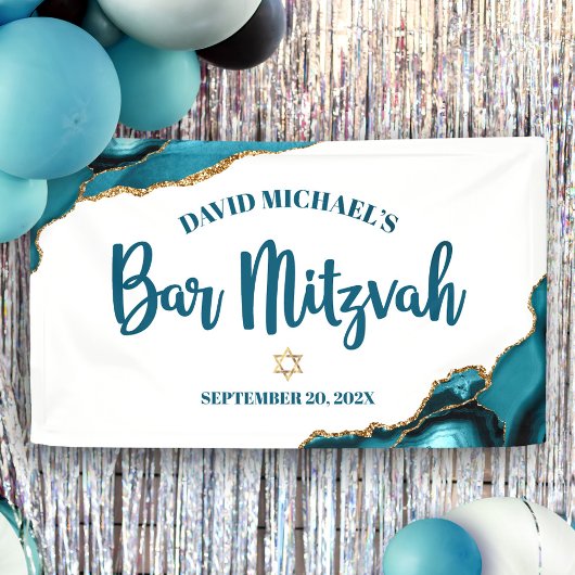 Bar Mitzvah Simple Modern Turquoise Agate Script Banner