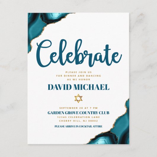 Bar Mitzvah Simple Modern Turquoise Agate Script Begleitkarte (Vorderseite)