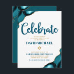 Bar Mitzvah Simple Modern Turquoise Agate Script Begleitkarte<br><div class="desc">Seien Sie stolz, freuen Sie sich und präsentieren Sie diesen Meilenstein Ihres Lieblings-Bar Mitzvah! Fügen Sie diese coole, einzigartige, moderne, personalisierte Einlage für zusätzliche Informationen zu Ihrer Veranstaltung ein. Dunkelblaue Schrift-Typografie und Imitate Goldstern von David überlagern einen schlichten, weißen Hintergrund mit türkisblauen Agitierfelsen, die mit Imitaten goldenen Adern verstärkt werden....</div>