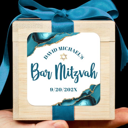 Bar Mitzvah Simple Modern Turquoise Agate Script Quadratischer Aufkleber