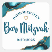 Bar Mitzvah Simple Modern Turquoise Agate Script Quadratischer Aufkleber (Vorderseite)