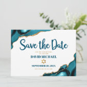 Bar Mitzvah Simple Modern Turquoise Agate Script Save The Date (Stehend Vorderseite)