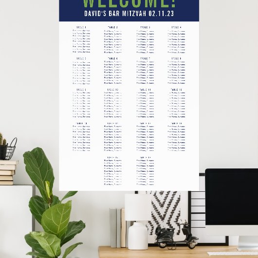 BAR MITZVAH SITZPLATZ 18 Tische grün Poster (Heimbüro)