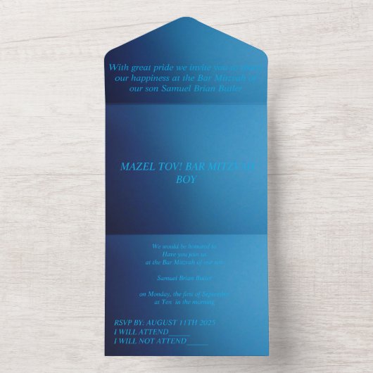 BAR MITZVAH SON 13. ALL IN ONE EINLADUNG (Innen Boden)