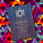 Bar Mitzvah Stained Wood Blue Plum Gold Star Einladung<br><div class="desc">Designed by Carrie Fink.  Printed and shipped by Zazzle or their partners.</div>