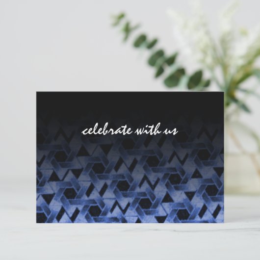 Bar Mitzvah Star of David Damask RSVP Card (Stehend Vorderseite)