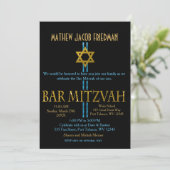 Bar Mitzvah | Star of David | Schwarz Einladung (Stehend Vorderseite)