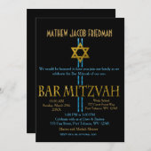 Bar Mitzvah | Star of David | Schwarz Einladung (Vorne/Hinten)